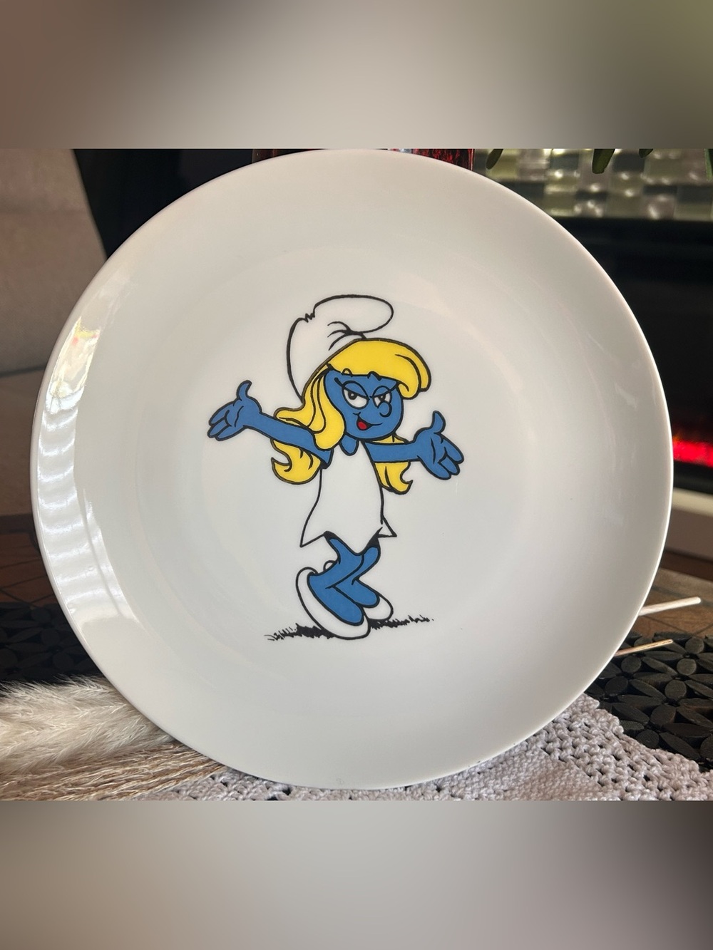 Vintage Smurfette Ceramic Plate | 1980s Smurfs Collectible | Retro Cartoon Decor